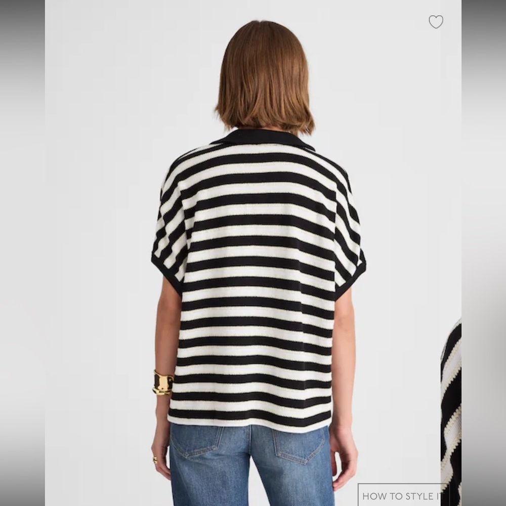 Madewell Relaxed V-Neck Polo Shirt in Stripe Green Size XS - Picture 5 of 13